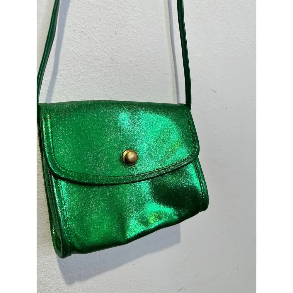Vintage COACH UPCYCLED Metallic Glitter Green Chrystie Spring Lock Brass Bag